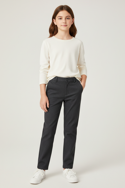 Pantalon Chino Gris Fille Coupe Droite Décontracté - Coton