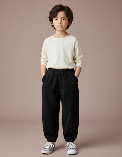 Pantalon Chino Noir Côtelé Ample Décontracté Garçon - Cordé