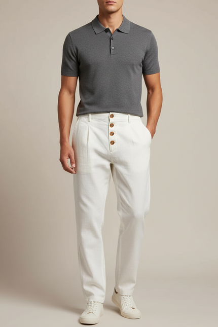 Pantalon Chino Homme Blanc Tapered - Lin