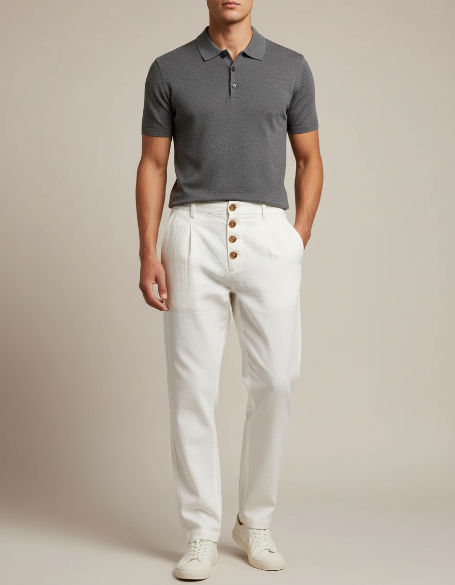 Pantalon Chino Homme Blanc Tapered - Lin