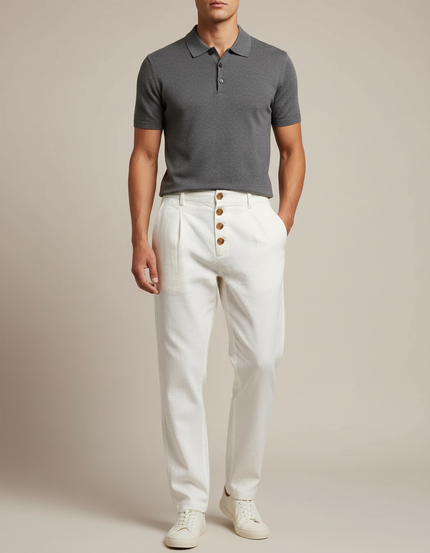 Pantalon Chino Homme Blanc Tapered - Lin