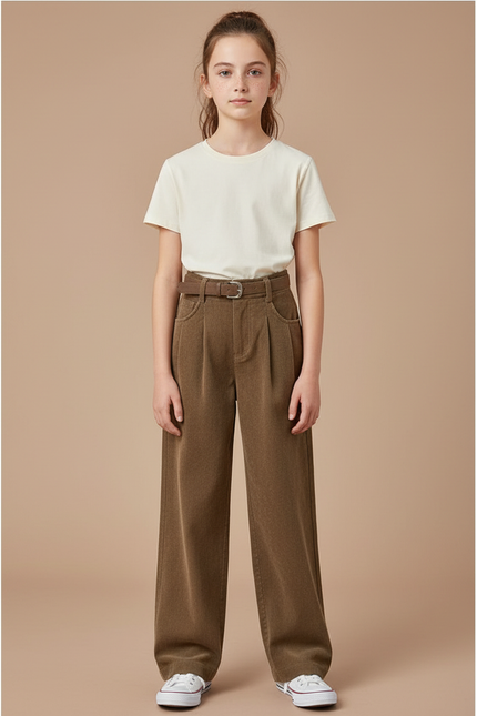 Pantalon Chino Marron Large Côtelé Enfant Confortable - Cordé