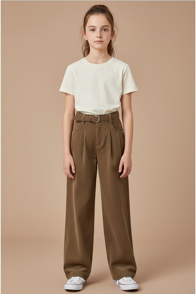 Pantalon Chino Marron Large Côtelé Enfant Confortable - Cordé