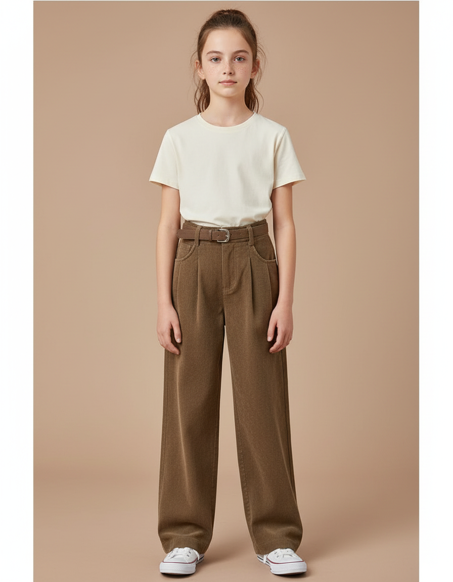Pantalon Chino Marron Large Côtelé Enfant Confortable - Cordé