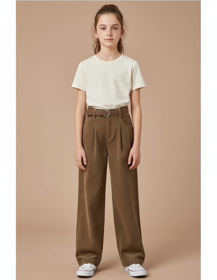 Pantalon Chino Marron Large Côtelé Enfant Confortable - Cordé