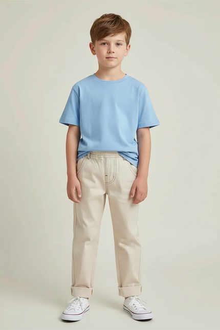 Pantalon Chino Écru Coton Garçon Décontracté - Beige