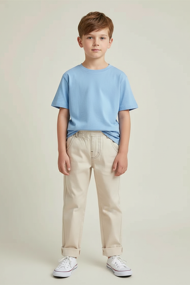 Pantalon Chino Écru Coton Garçon Décontracté - Beige