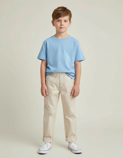Pantalon Chino Écru Coton Garçon Décontracté - Beige