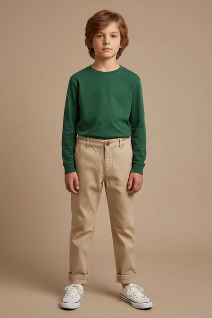 Pantalon Chino Garçon Beige Droit - Gabardine