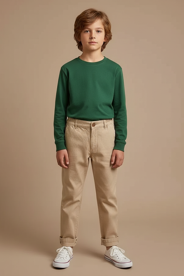 Pantalon Chino Garçon Beige Droit - Gabardine
