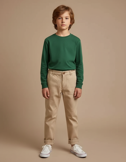Pantalon Chino Garçon Beige Droit - Gabardine