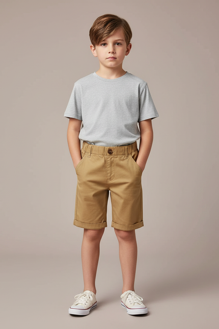 Pantalon Chino Kaki Coton Court Élastique Garçon