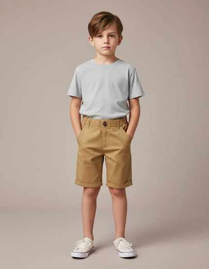 Pantalon Chino Kaki Coton Court Élastique Garçon