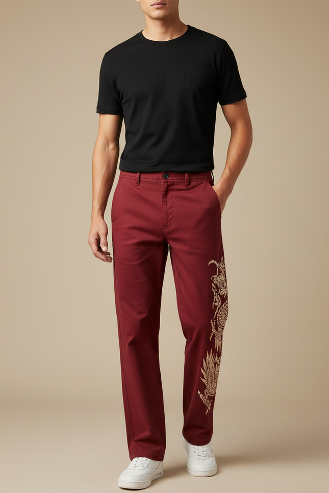 Pantalon Chino Homme Motif - Bordeaux Coton