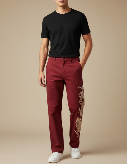 Pantalon Chino Homme Motif - Bordeaux Coton