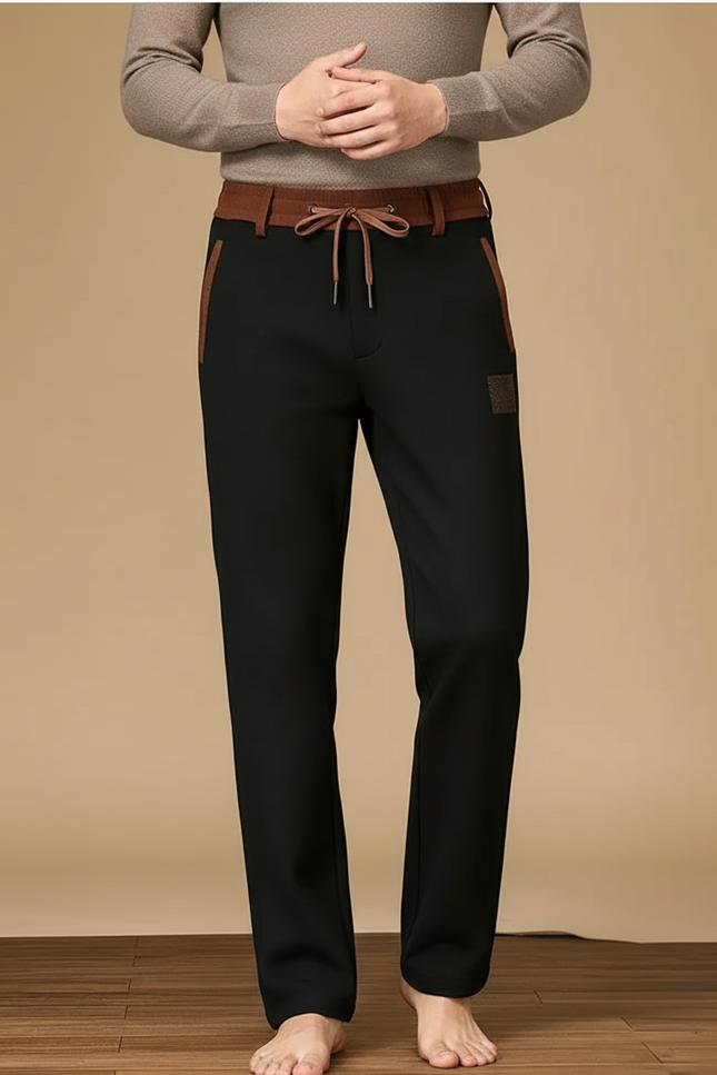 Pantalon Chino Noir Épais Cordon Décontracté - Molleton