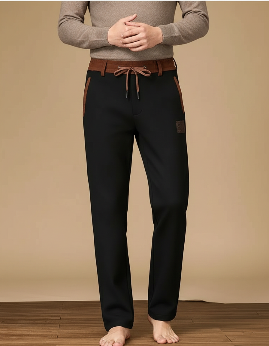 Pantalon Chino Noir Épais Cordon Décontracté - Molleton