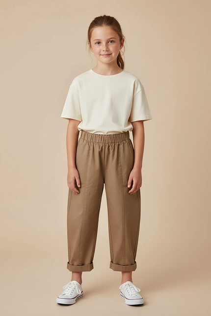 Pantalon Chino Marron Ample Coton Élastique Enfant