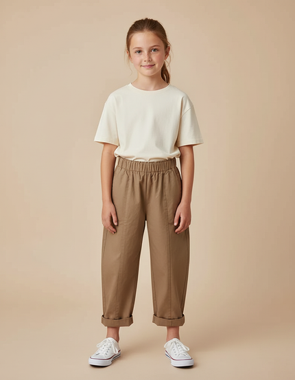 Pantalon Chino Marron Ample Coton Élastique Enfant