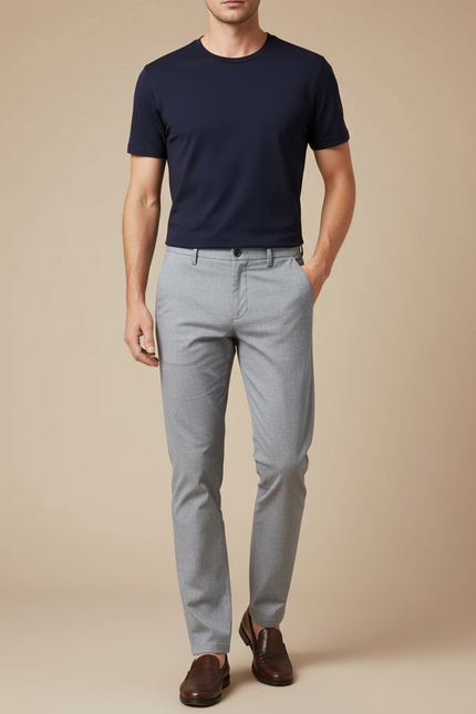 Pantalon Chino Gris Clair Droit Homme Élégant - Gabardine