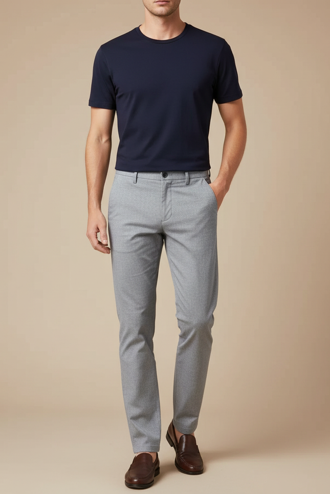 Pantalon Chino Gris Clair Droit Homme Élégant - Gabardine