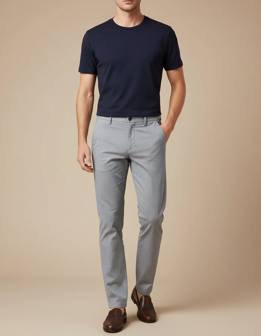 Pantalon Chino Gris Clair Droit Homme Élégant - Gabardine