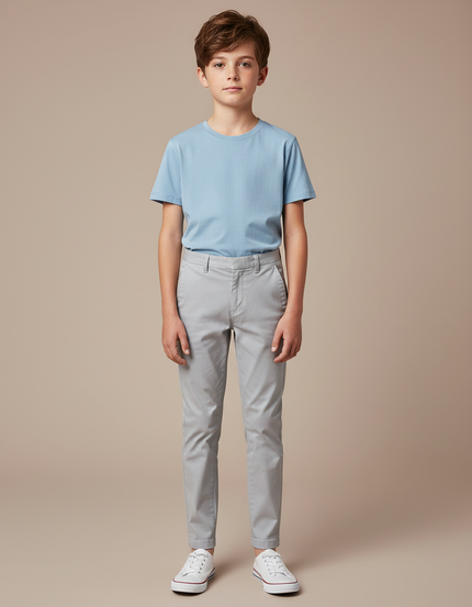 Pantalon Chino Gris Clair Coupe Droite Confortable Enfant - Gabardine