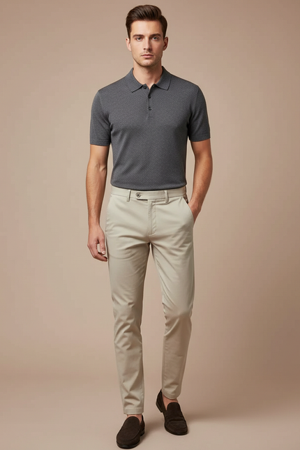 Pantalon Chino Beige Slim Coton Décontracté Élégant