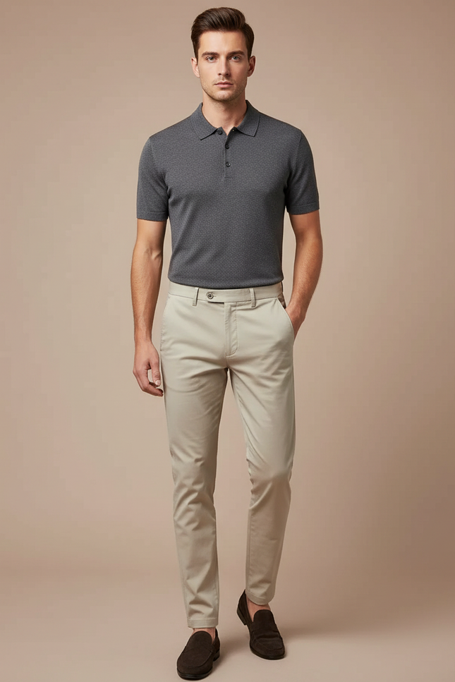 Pantalon Chino Beige Slim Coton Décontracté Élégant