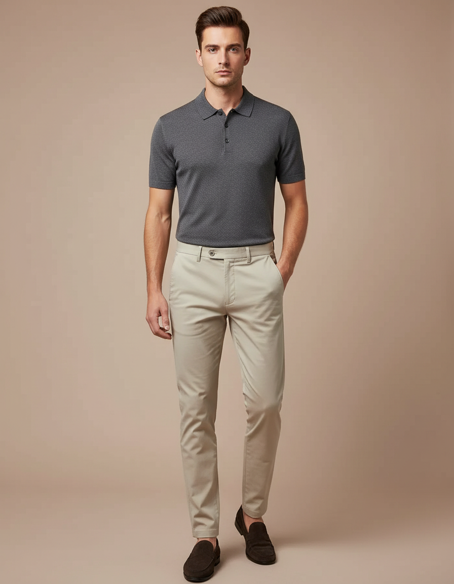 Pantalon Chino Beige Slim Coton Décontracté Élégant