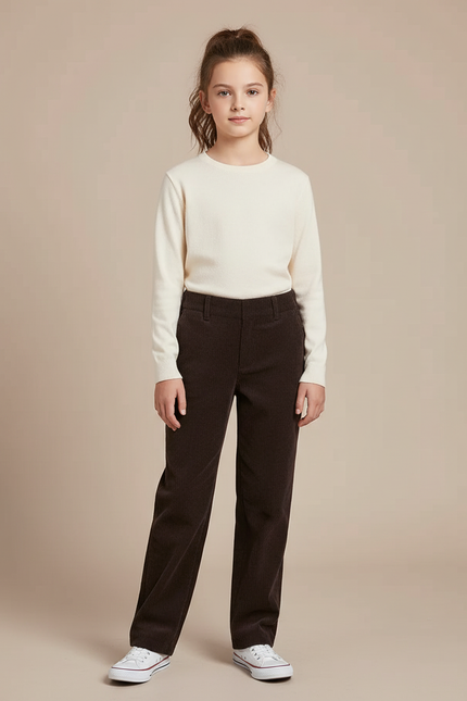 Pantalon Chino Côtelé Marron Droit Décontracté Enfant - Cordé