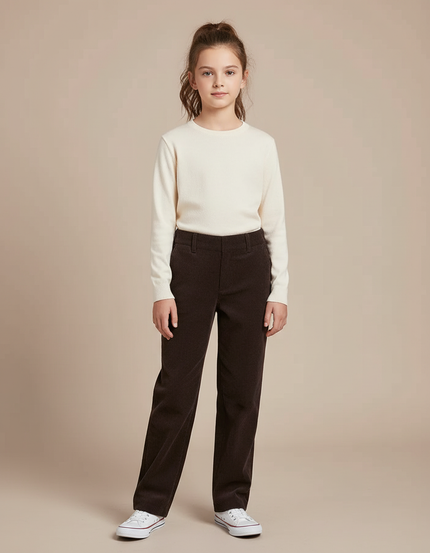 Pantalon Chino Côtelé Marron Droit Décontracté Enfant - Cordé