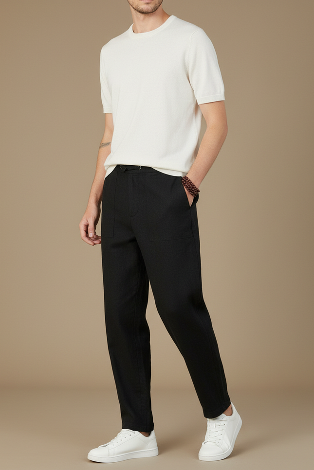 Pantalon Chino Noir Ample Coton Décontracté Homme Cordon