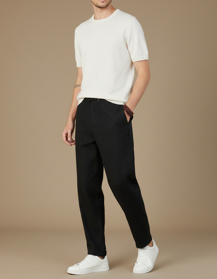 Pantalon Chino Noir Ample Coton Décontracté Homme Cordon