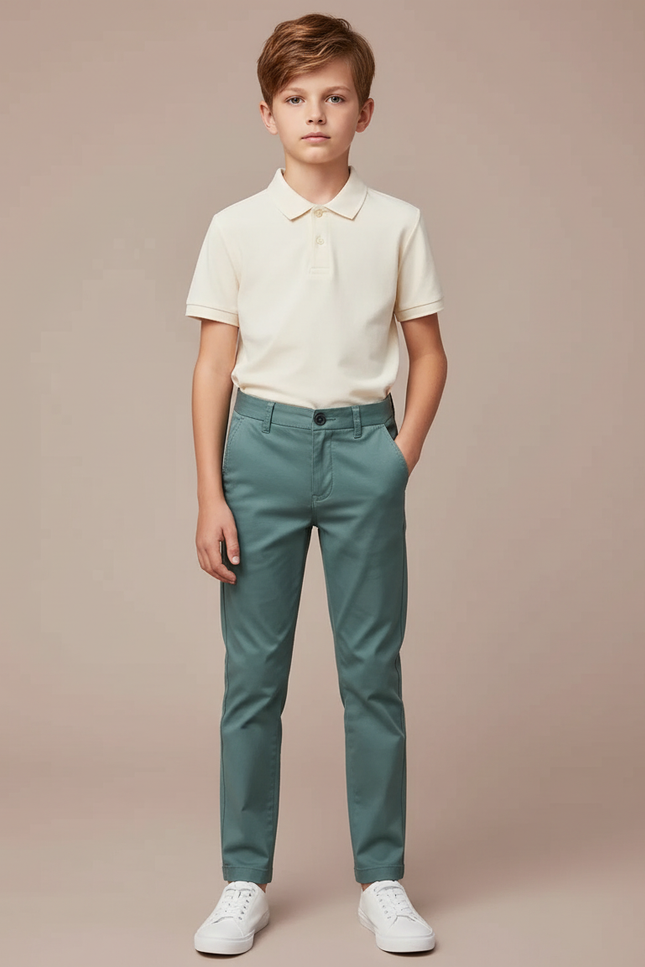 Pantalon Chino Vert Coton Slim Garçon Décontracté