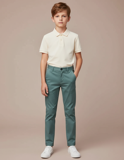 Pantalon Chino Vert Coton Slim Garçon Décontracté