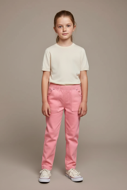 Pantalon Chino Rose Enfant Décontracté Coton Doux - Molleton