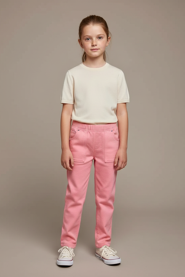 Pantalon Chino Rose Enfant Décontracté Coton Doux - Molleton