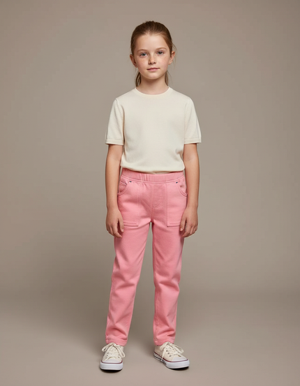 Pantalon Chino Rose Enfant Décontracté Coton Doux - Molleton