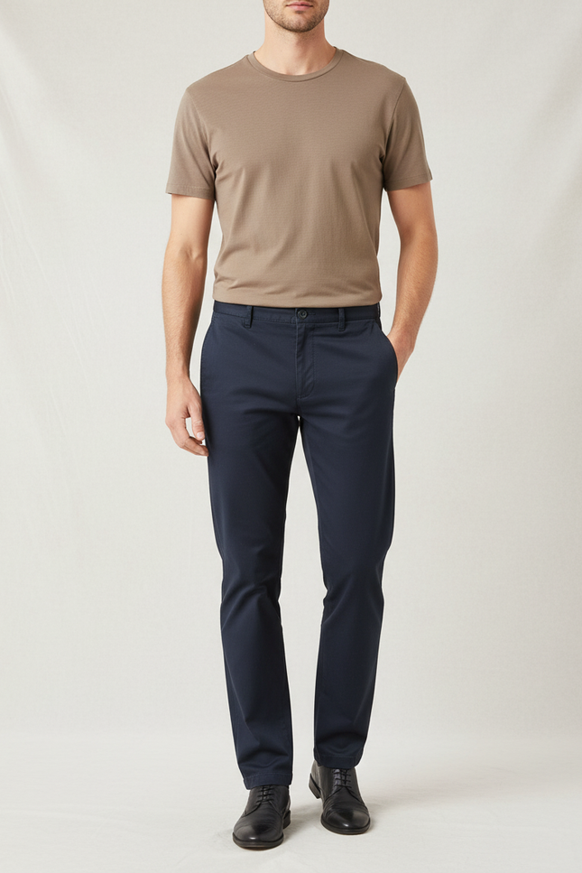 Pantalon Chino Bleu Marine Coton Slim Homme Élégant