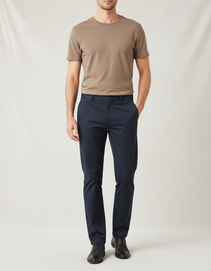 Pantalon Chino Bleu Marine Coton Slim Homme Élégant
