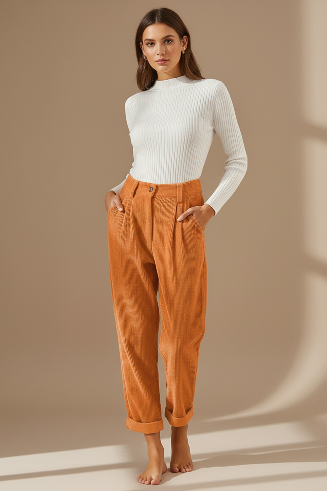Pantalon Chino Orange Femme - Cordé