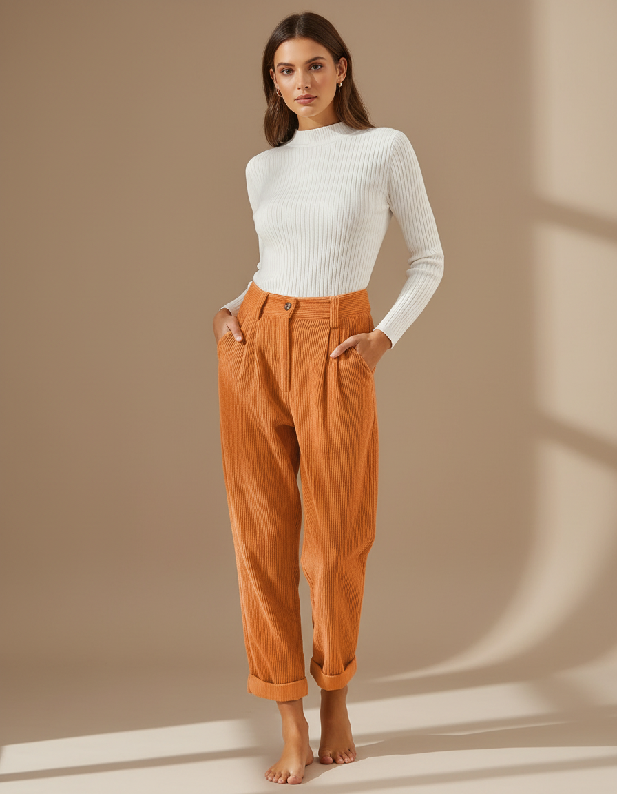 Pantalon Chino Orange Femme - Cordé