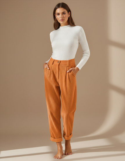 Pantalon Chino Orange Femme - Cordé