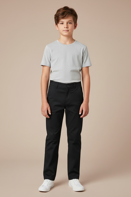 Pantalon Chino Noir Coton Droit Enfant Basique