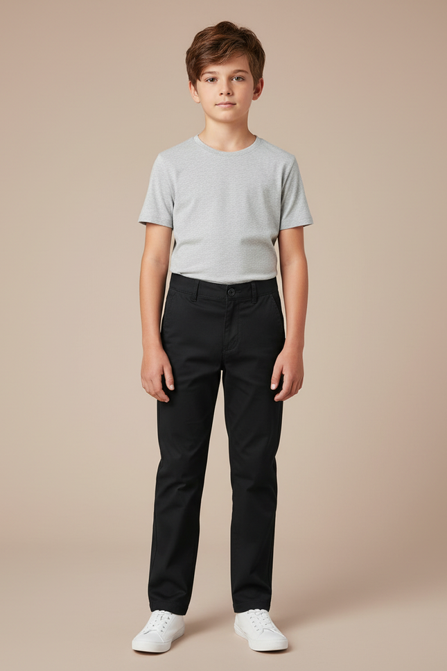 Pantalon Chino Noir Coton Droit Enfant Basique