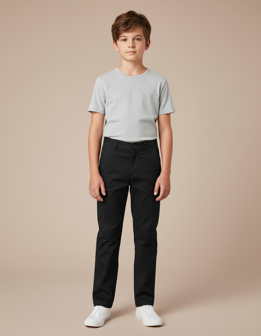 Pantalon Chino Noir Coton Droit Enfant Basique