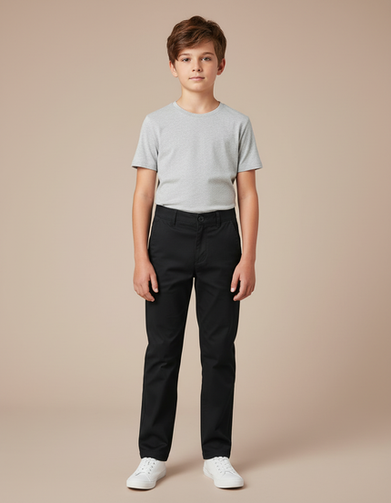 Pantalon Chino Noir Coton Droit Enfant Basique