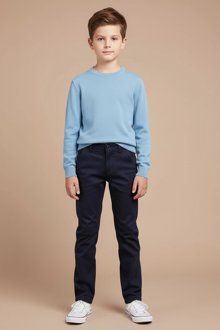 Pantalon Chino Marine Coton Slim Décontracté Enfant