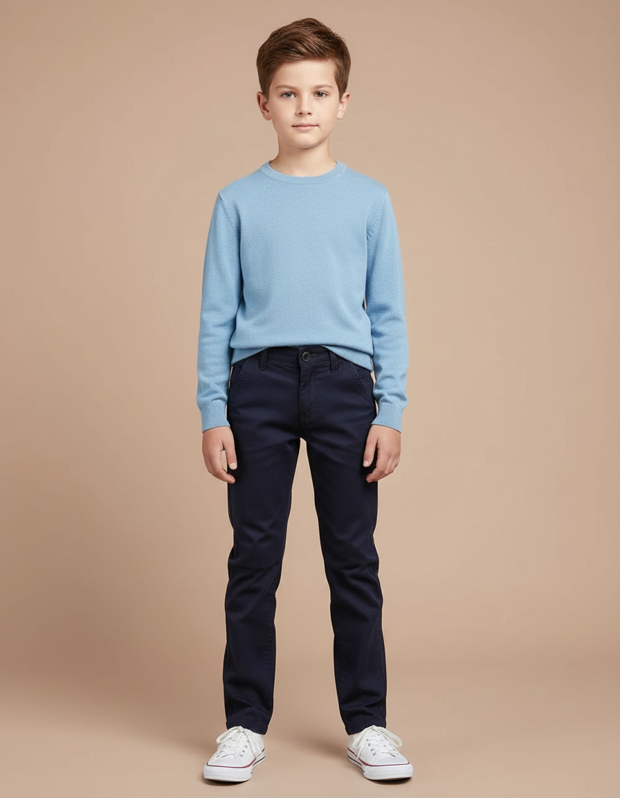 Pantalon Chino Marine Coton Slim Décontracté Enfant